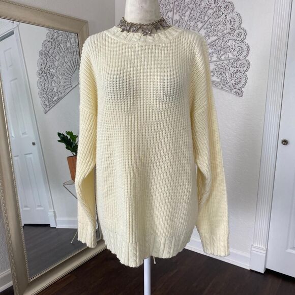 Chunky Vintage Cream White Knitted Knit Oversized Boxy Sweater M - Picture 2 of 7